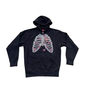 'Evil Hearts' Versailles Rhinestone Rib Cage Zip-Up V3